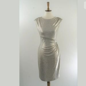 LAUREN Ralph Lauren Gold Ruched Sheath Dress 6